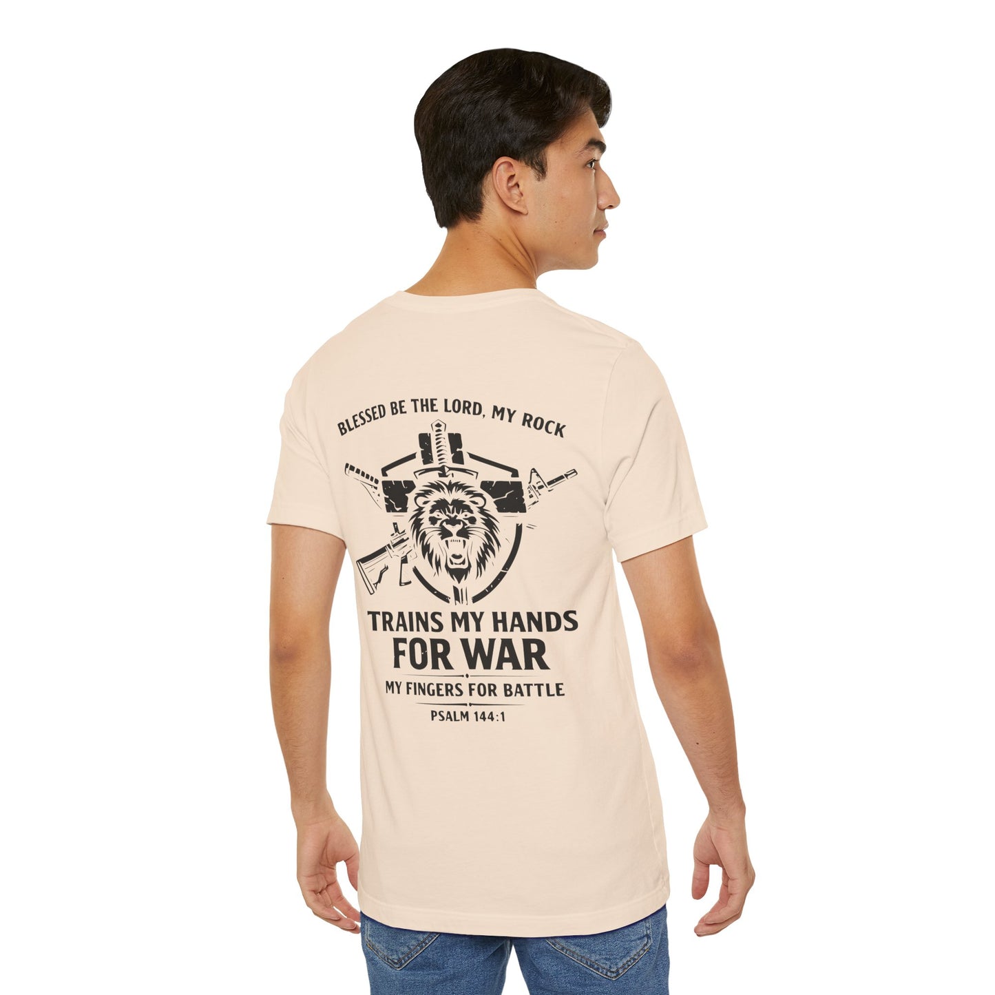 Psalm 144:1 "Trains My Hands for War" Tee