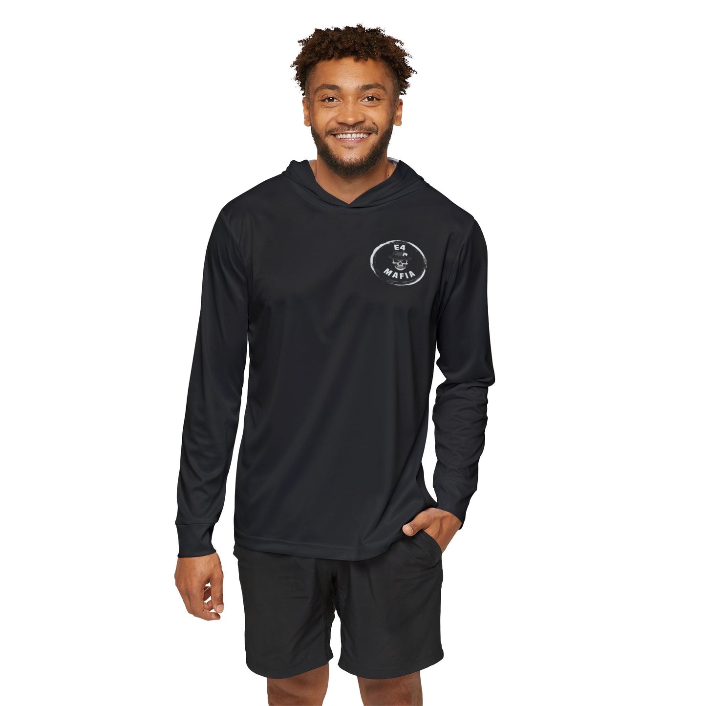 Men's Black Warmup Hoodie with Distressed American Flag