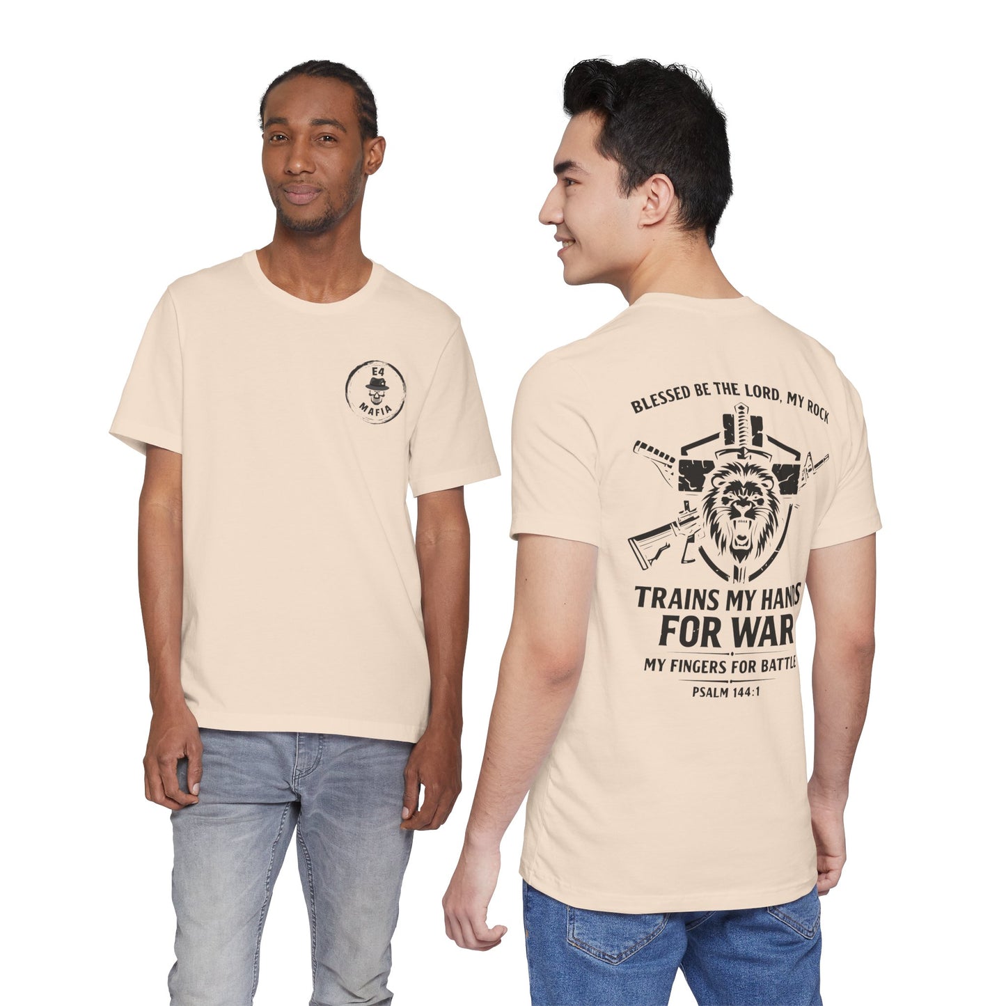 Psalm 144:1 "Trains My Hands for War" Tee