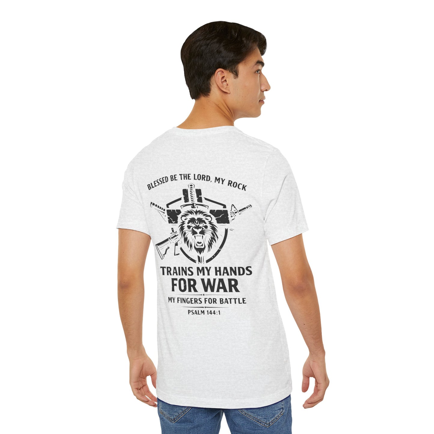 Psalm 144:1 "Trains My Hands for War" Tee