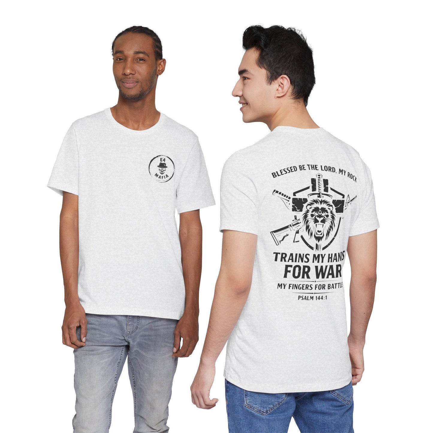 Psalm 144:1 "Trains My Hands for War" Tee
