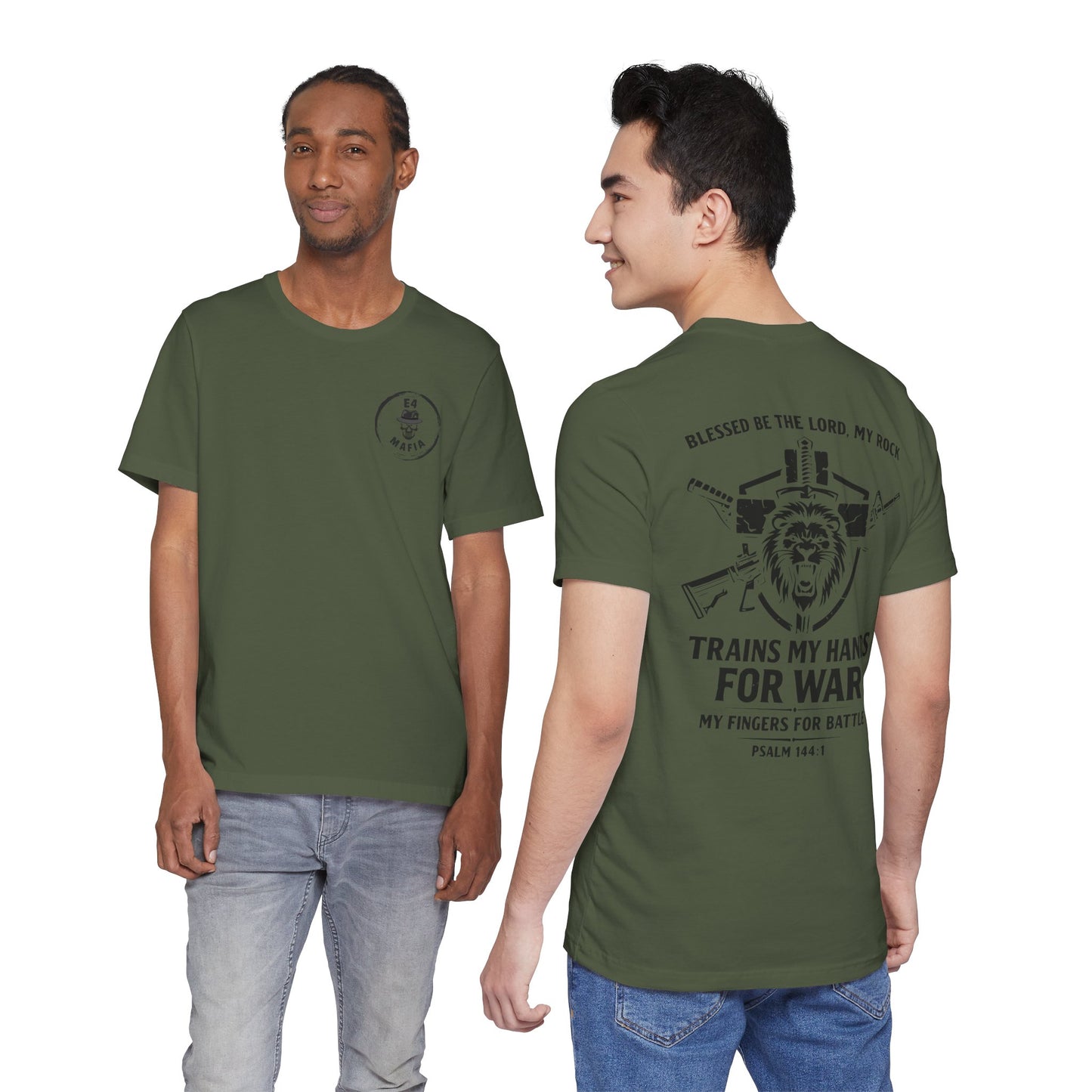 Psalm 144:1 "Trains My Hands for War" Tee