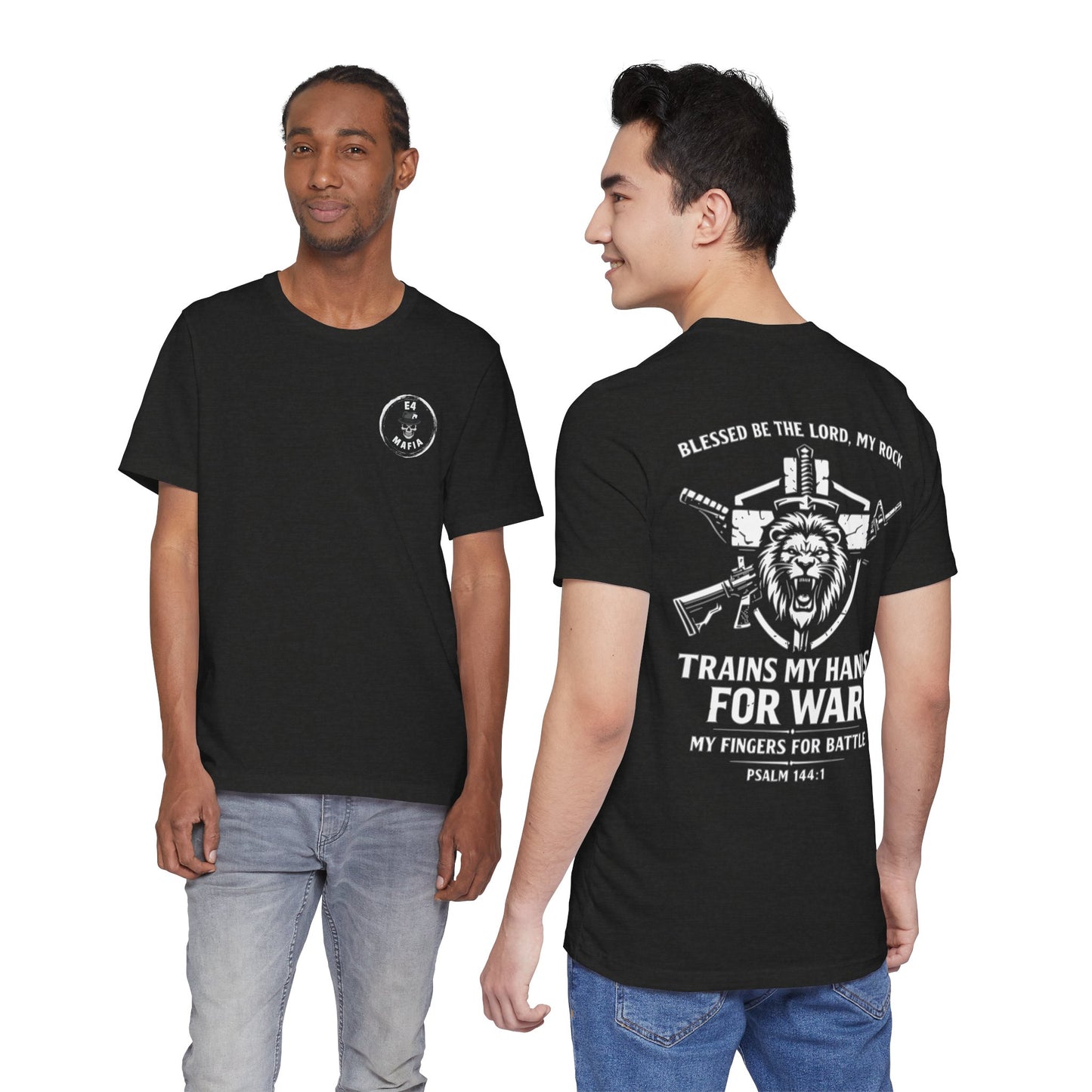 Psalm 144:1 "Trains My Hands for War" Tee