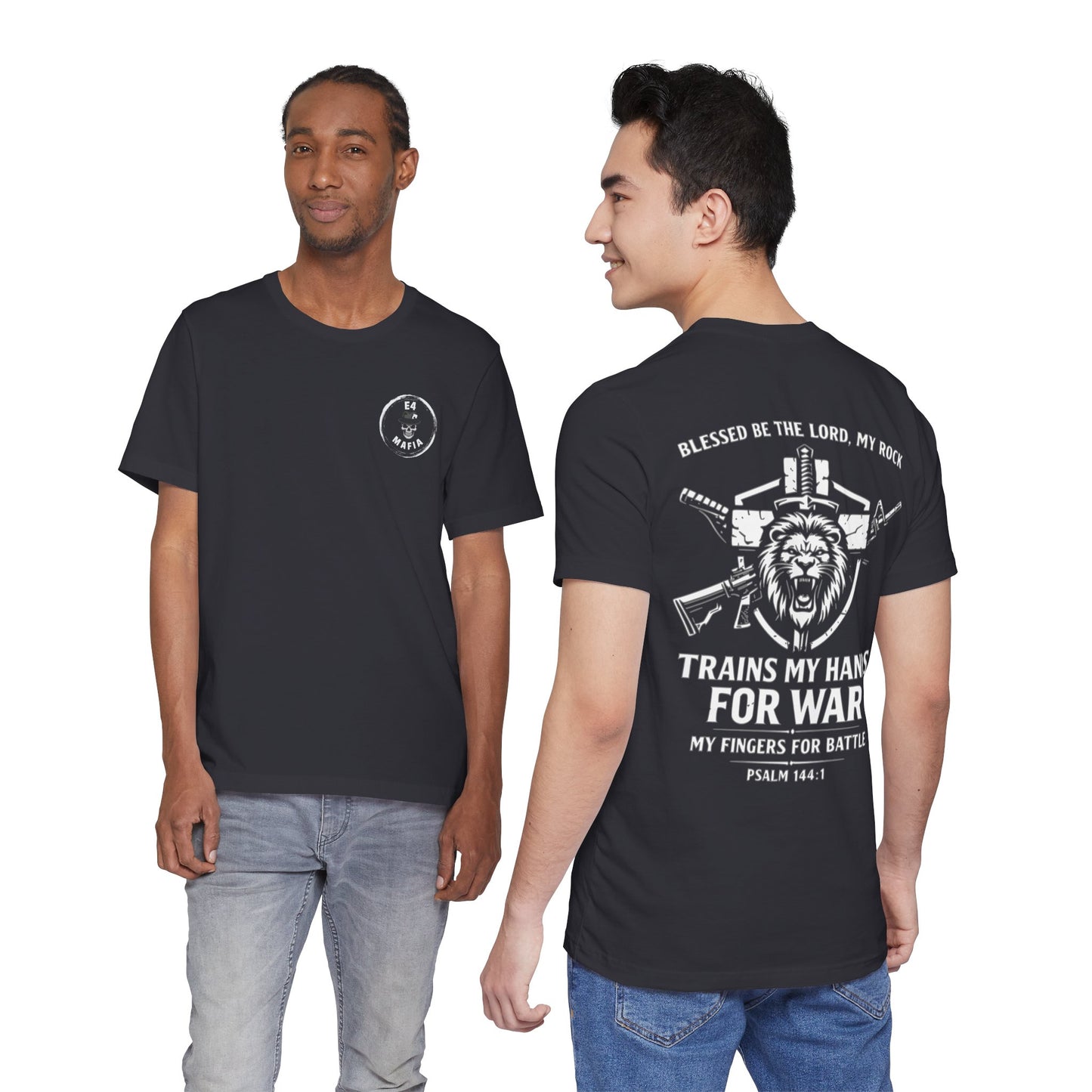 Psalm 144:1 "Trains My Hands for War" Tee