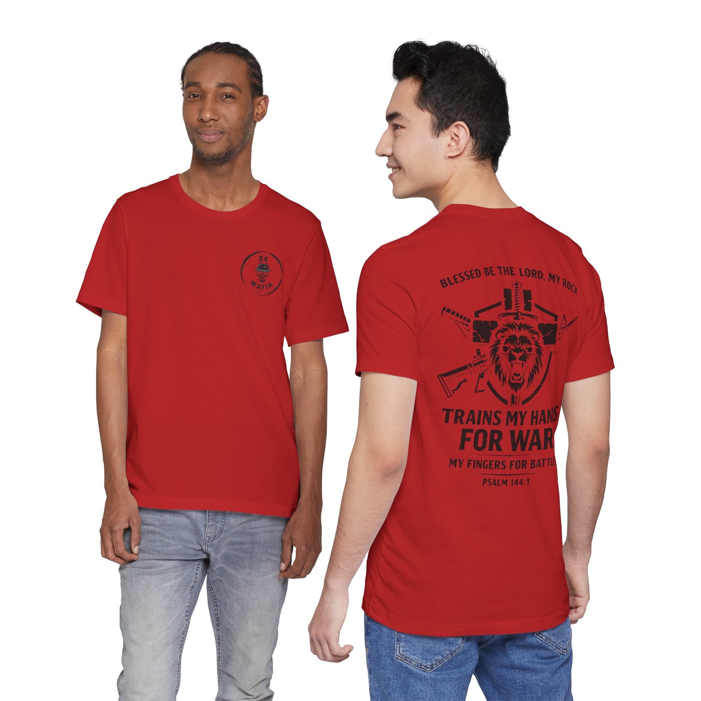 Psalm 144:1 "Trains My Hands for War" Tee
