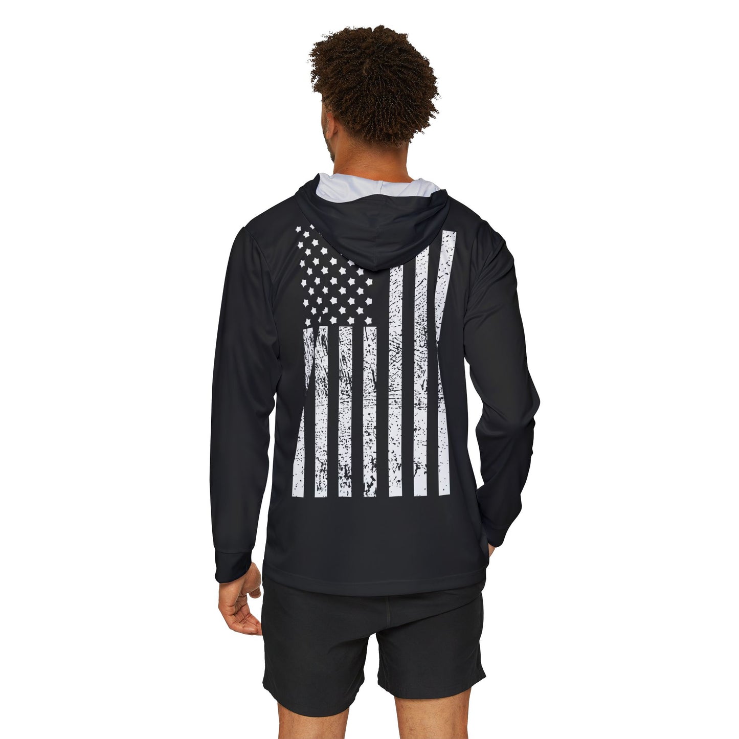 Men's Black Warmup Hoodie with Distressed American Flag