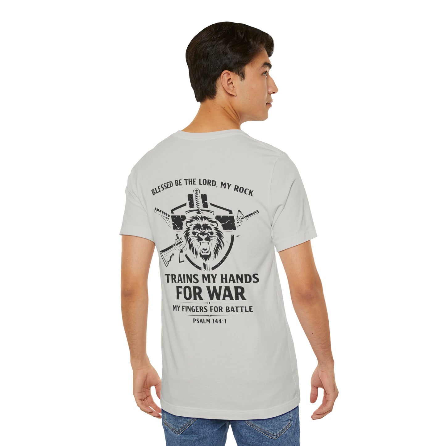 Psalm 144:1 "Trains My Hands for War" Tee