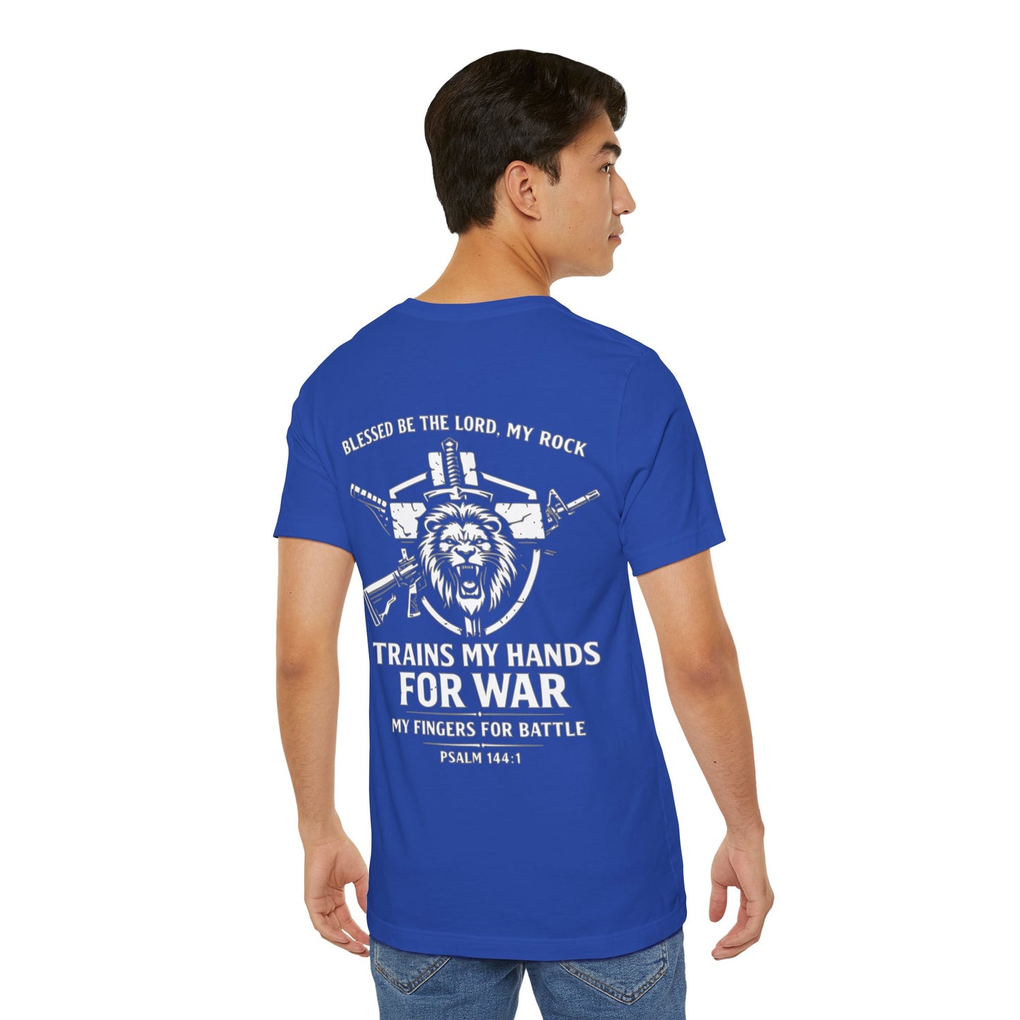 Psalm 144:1 "Trains My Hands for War" Tee