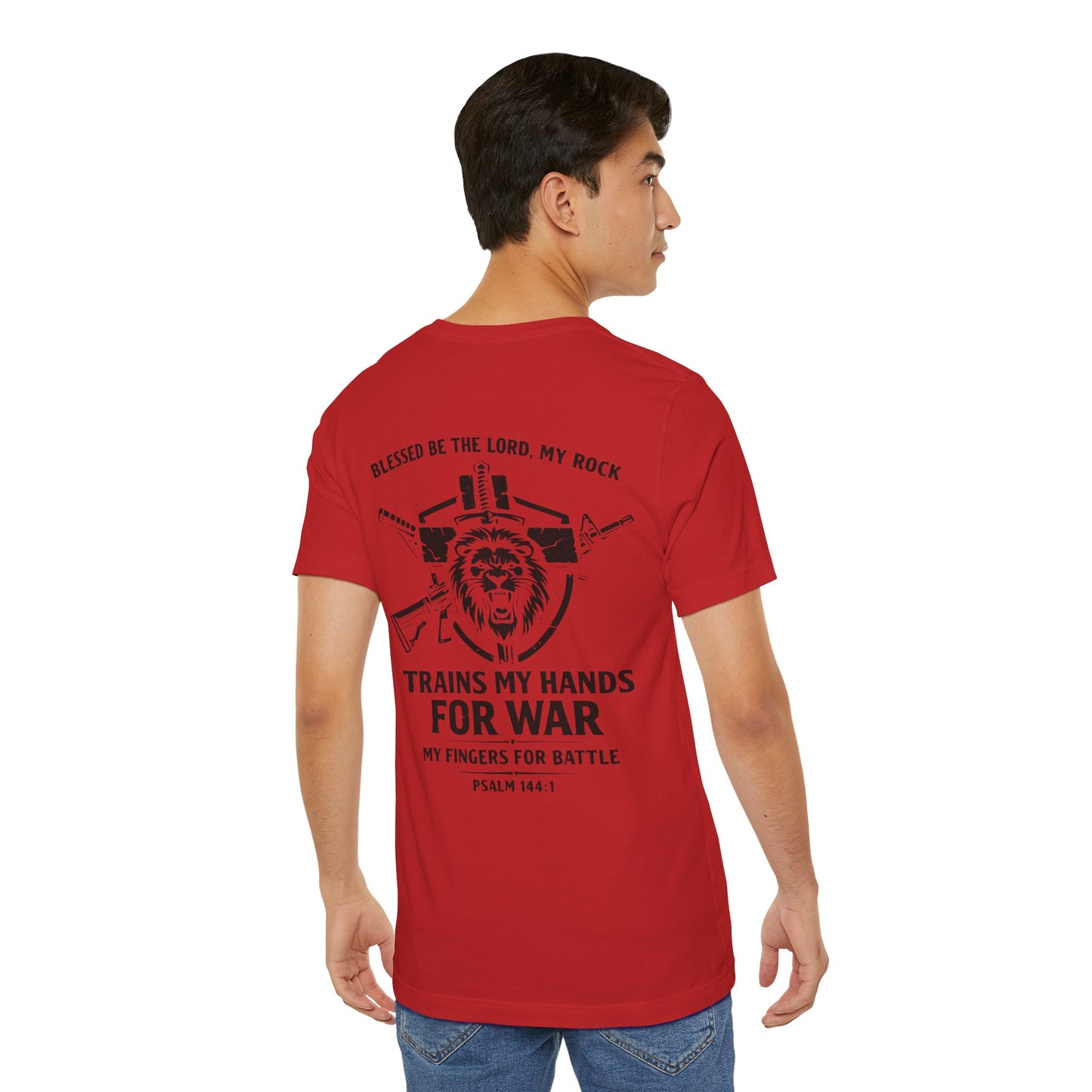 Psalm 144:1 "Trains My Hands for War" Tee