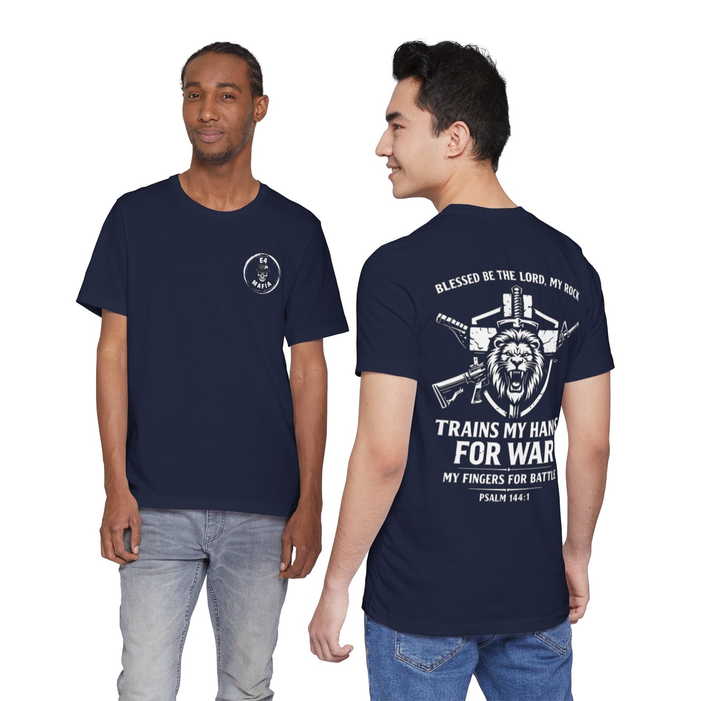 Psalm 144:1 "Trains My Hands for War" Tee