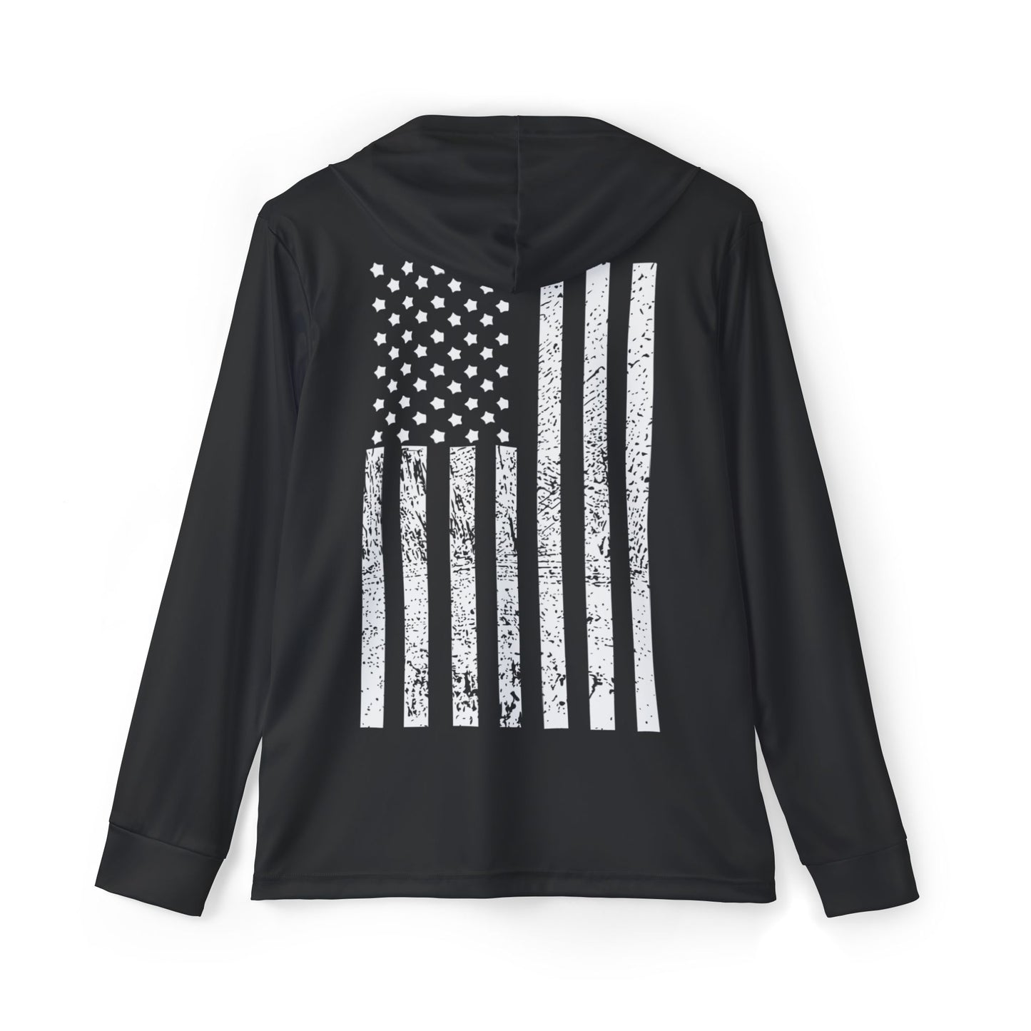 Men's Black Warmup Hoodie with Distressed American Flag