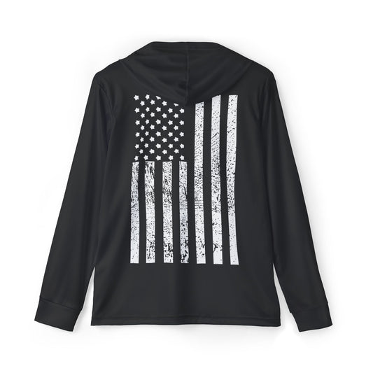 Men's Black Warmup Hoodie with Distressed American Flag