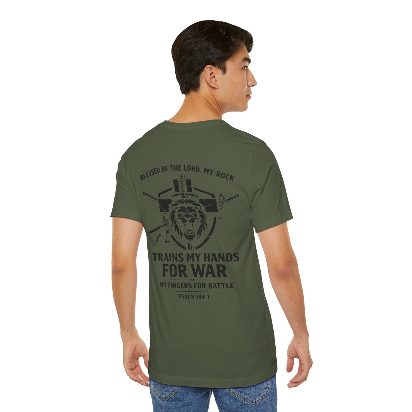 Psalm 144:1 "Trains My Hands for War" Tee