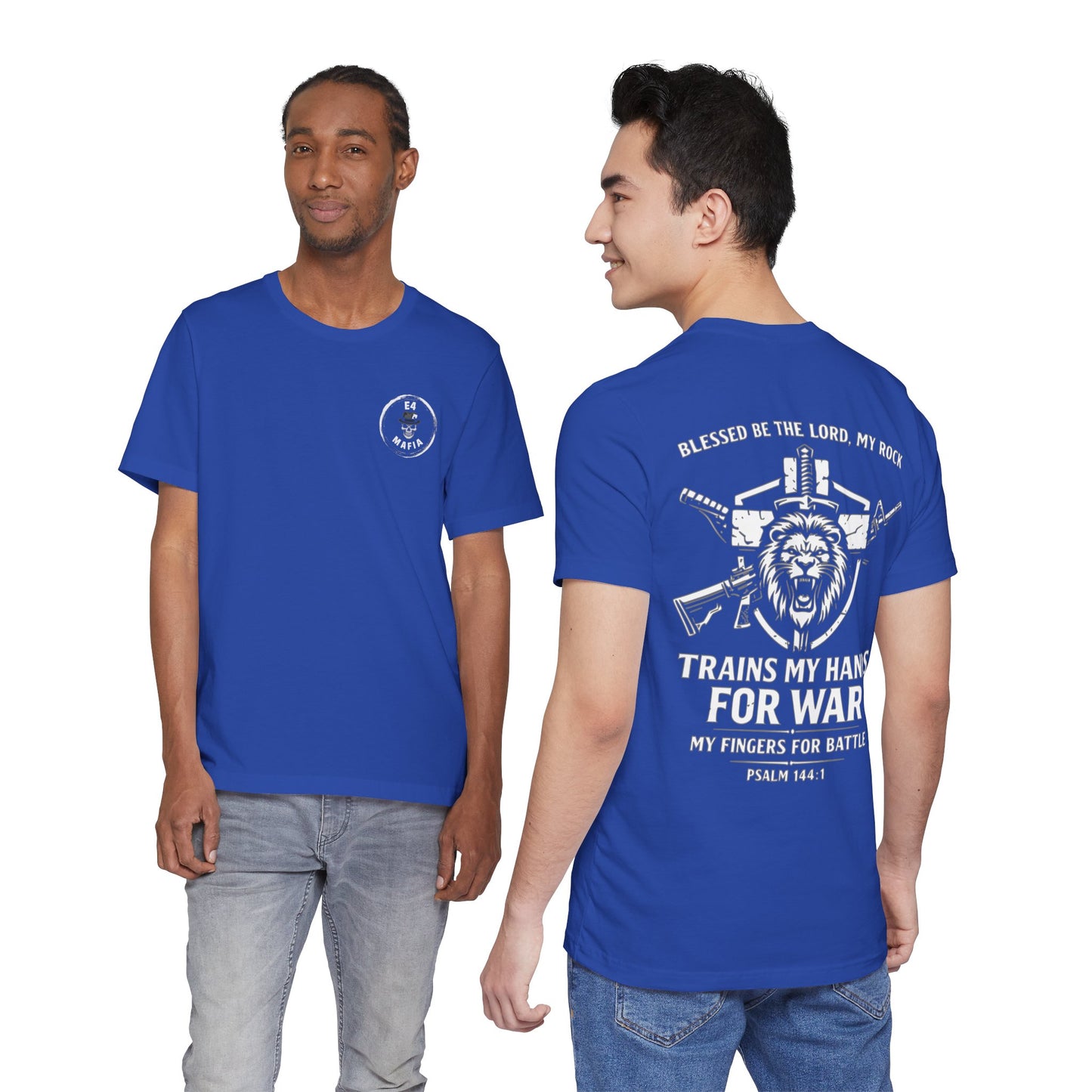 Psalm 144:1 "Trains My Hands for War" Tee